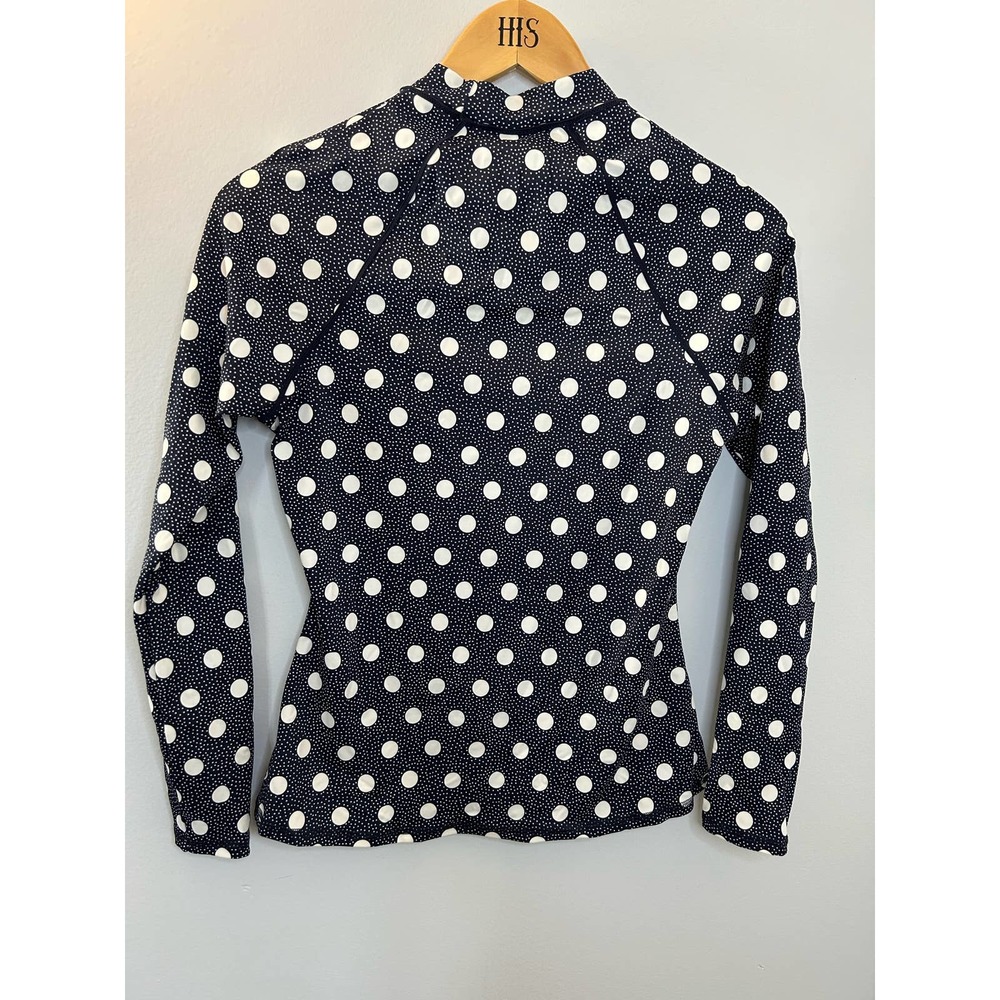 Boden Navy & White Long Sleeve Polk a Dot Swim Top | Size 8 - Picture 8 of 11